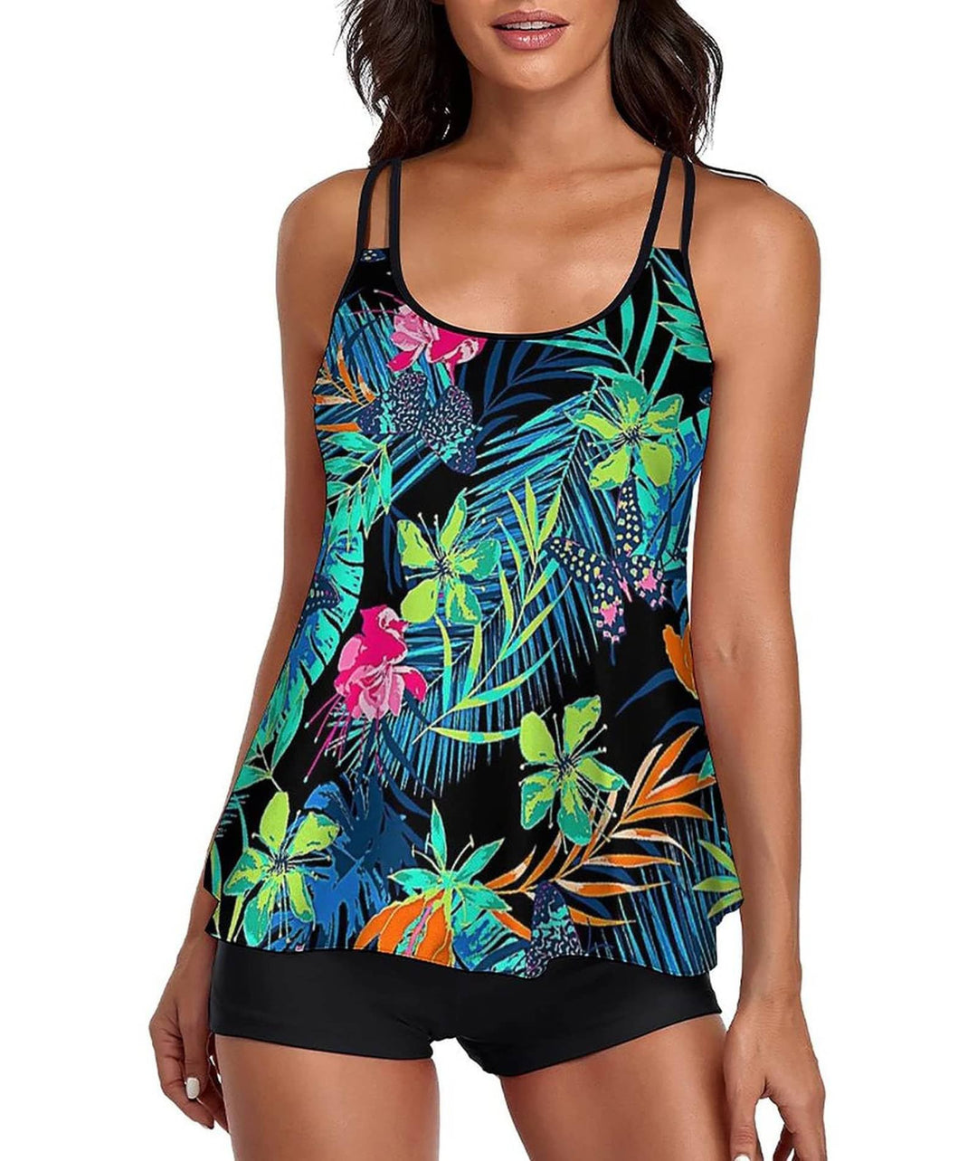 wihnsinop Tankini Damen Bauchweg Bademode Set Freizeit Badeanzug Tankinis Zweiteiler Sets Sommer Ele