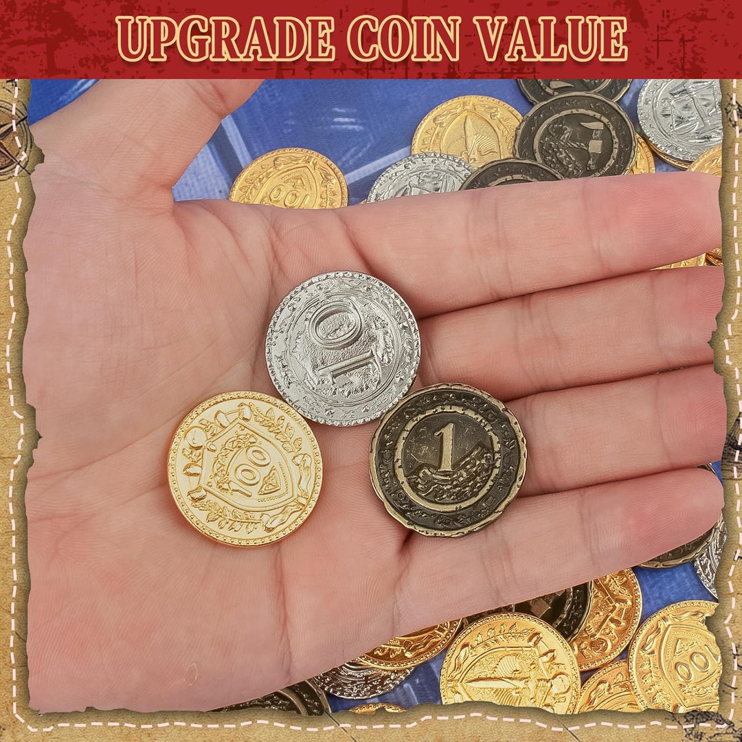 Byhoo 100 PCS Metall DND Münzen, 1,2“ Gold Silber Kupfer Token mit Nennwert für Brettspiel und Table