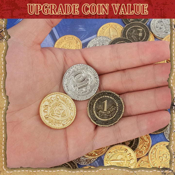 Byhoo 100 PCS Metall DND Münzen, 1,2“ Gold Silber Kupfer Token mit Nennwert für Brettspiel und Table