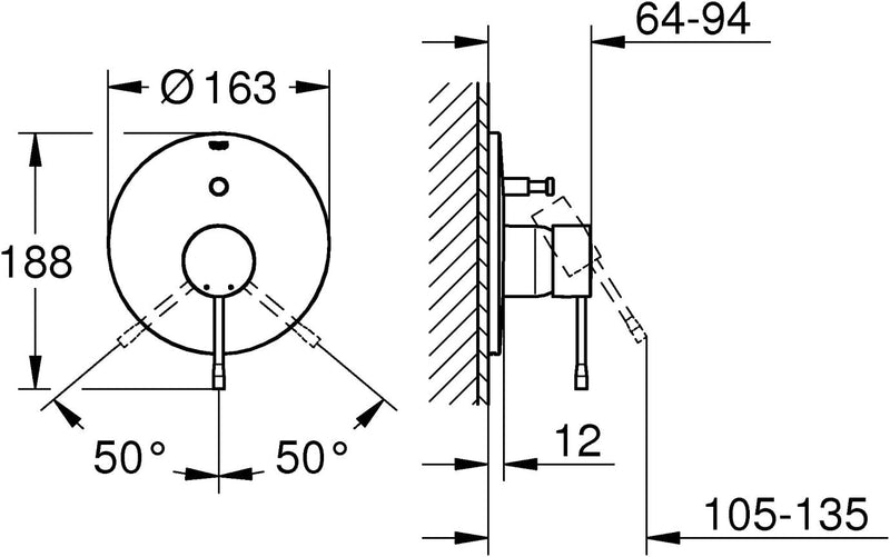 Grohe Einhand-Wannenbatterie, 19285DC1 Edelstahl Einhand-Wannenbatterie, Edelstahl Einhand-Wannenbat