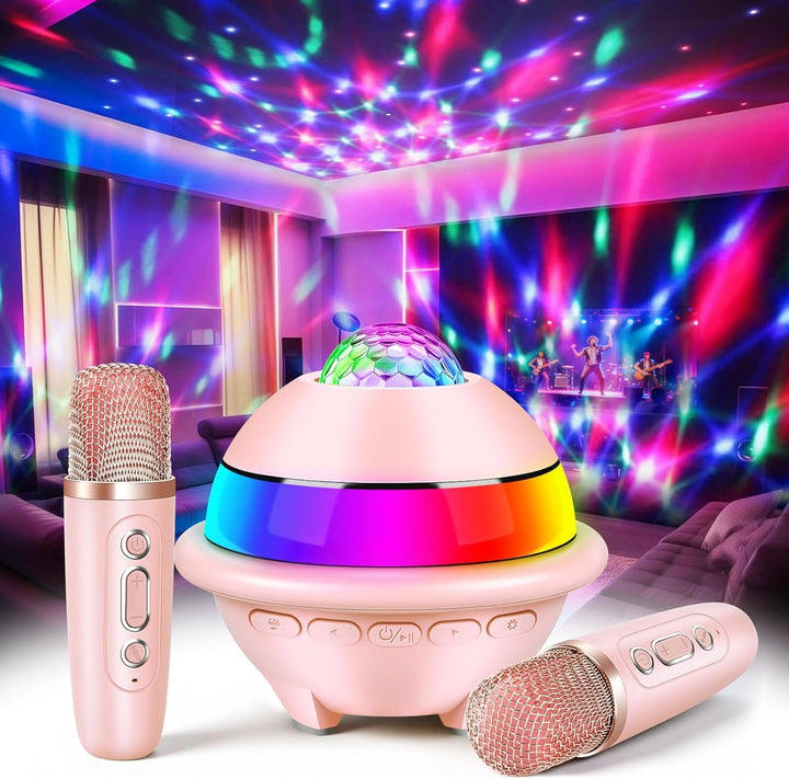 JONRRYIN Karaoke Anlage mit 2 Mikrofonen, Tragbare Bluetooth Karaoke Maschine Kinder mit Disco Licht