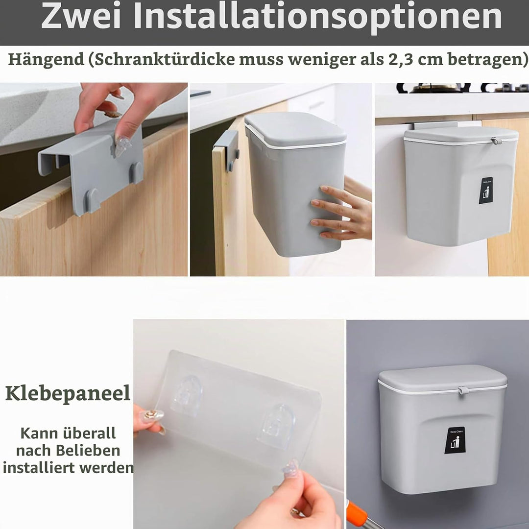 SENENQU Mülleimer Hängend Mit Deckel 7L, Klein Abfalleimer, Küchenabfalleimer Küche Hängend Mülleime