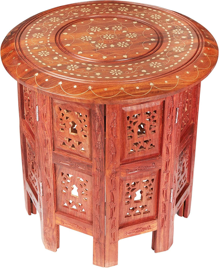 Marokkanischer Tisch Beistelltisch aus Holz Caglanur Braun ø 38cm gross rund | Orientalischer runder