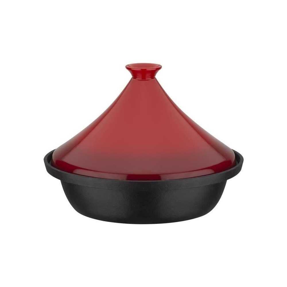 Tajine aus massivem Gusseisen - GSW - 30 x 22 cm - Keramikdeckel - Induktion - Rot