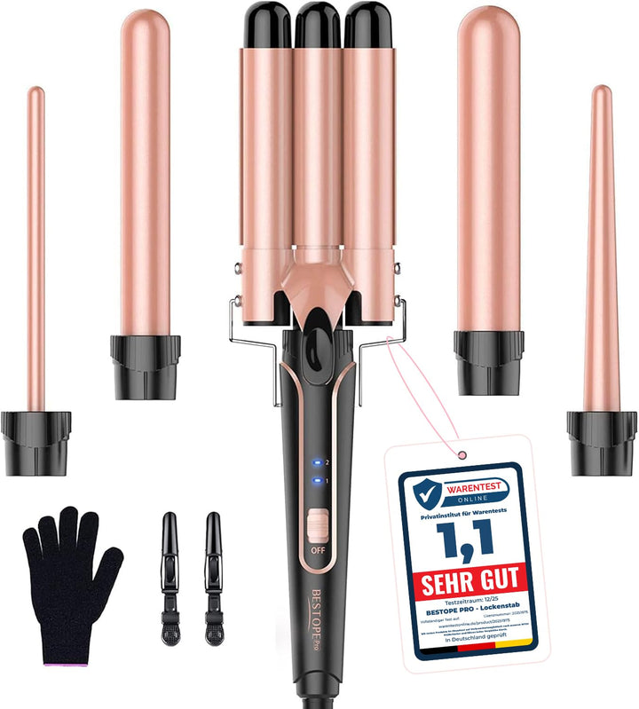 BESTOPE PRO Lockenstab Lockenstäbe 3 Fässer Welleneisen 5 in 1– Lockenstab Set 3 Fässer für grosser
