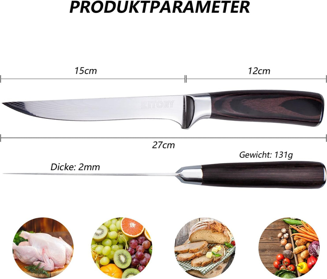 Kitory Filetiermesser 15 cm - Profi Ausbeinmesser mit Schutzhülle - Fischmesser mit Scharfe Klinge -