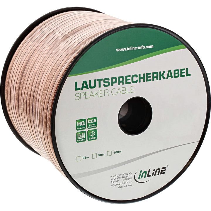 InLine 98350T Lautsprecherkabel, 2x 2,5mm², CCA, transparent, 50m