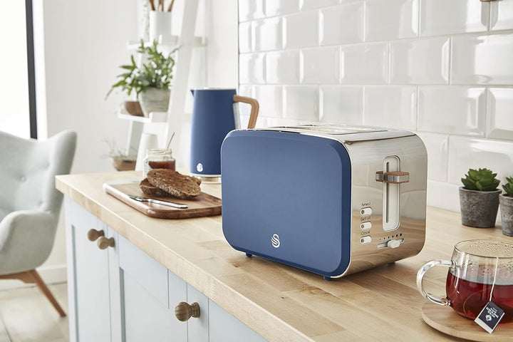 Swan Nordic Breitschlitz-Toaster für 2 Scheiben, 3 Funktionen, 6 Bräunungsstufen, modernes Design, E
