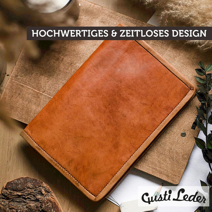Gusti Hülle Leder - Becky Damen und Herren U-Heft Hülle DIN A5 Buchumschlag Lederumschlag Braun Lede