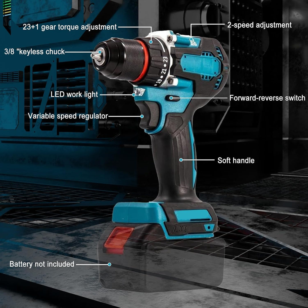18V Akku Schlagbohrschrauber Set kompatibel mit Makita Akku, Akku Bohrmaschine mit 24tlg Zubehör Dri