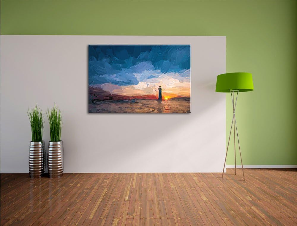 Pixxprint Leuchtturm im Sonnenuntergang als Leinwandbild/Grösse: 100x70 cm/Wandbild/Kunstdruck/ferti
