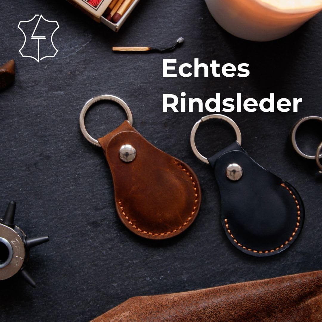 2-Stück LEDERTRAUM Airtag Schlüsselanhänger ECHTES-Leder, Airtag Anhänger aus Leder, Apple Hülle (br