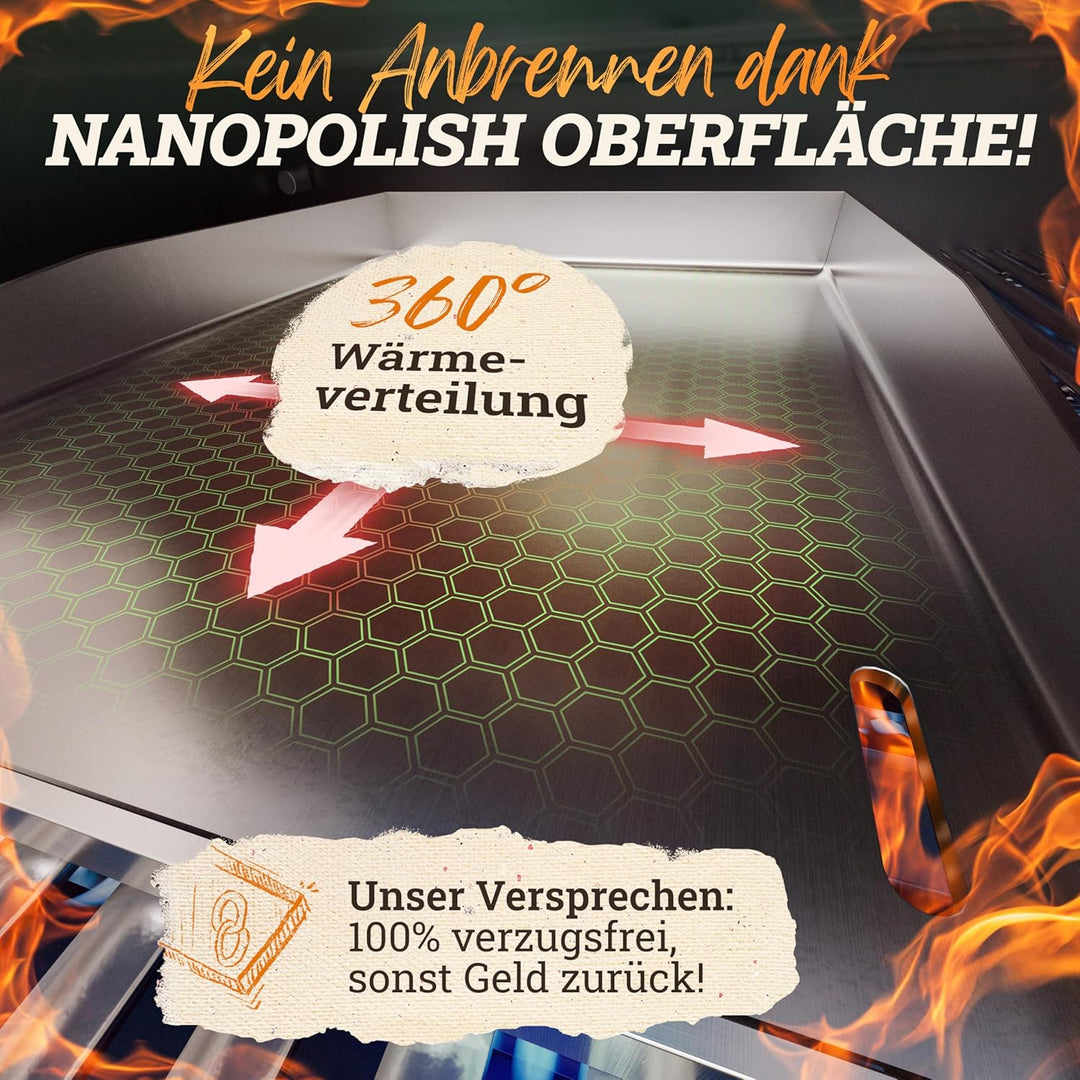 LIKAYA [BUNDLE] Plancha Edelstahl Grillplatte [40x40cm] + Burger-Smasher Set – 4x Grillspachtel &amp; Bu