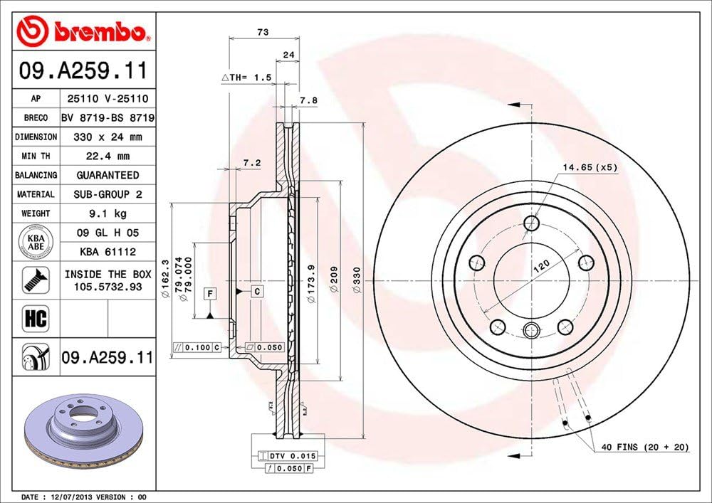 Brembo 09.A259.11 COATED DISC LINE Bremsscheibe - 1 Stück