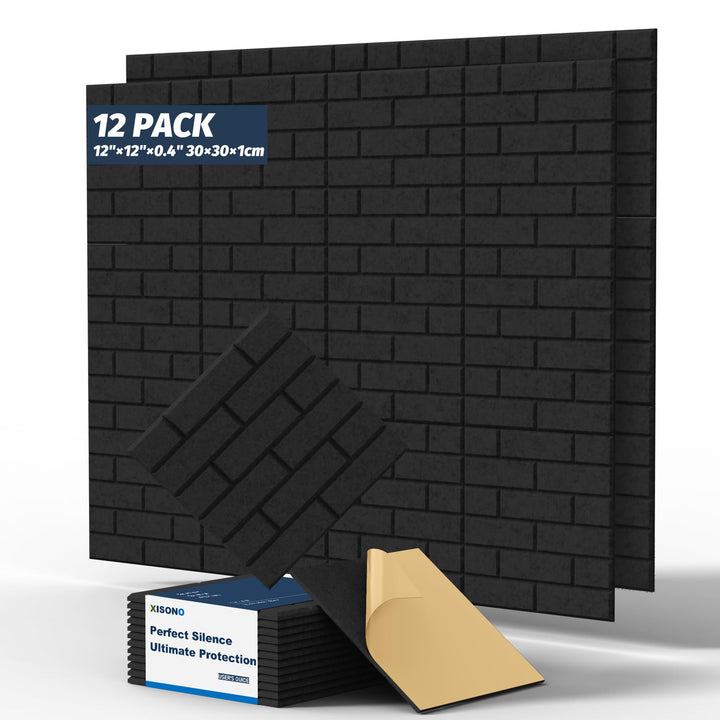 12-Piece Set Akustikpaneele, hochdichte quadratische Akustikfliesen, 12"×12"×0.4"grosse, ziegelstein