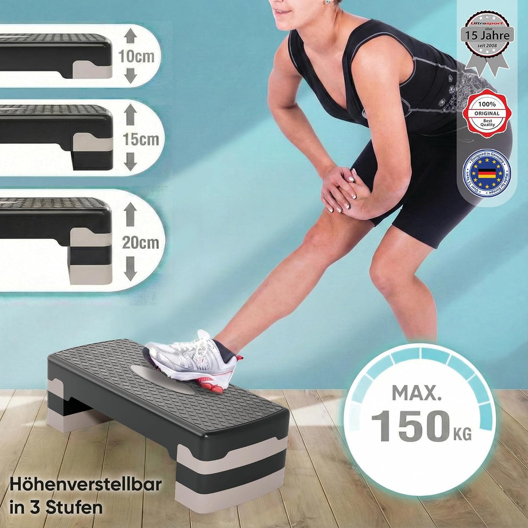Ultrasport Aerobic Steppbrett I Step Up Board Rutschfest, 3-fach Höhenverstellbar I Fitness Stepper
