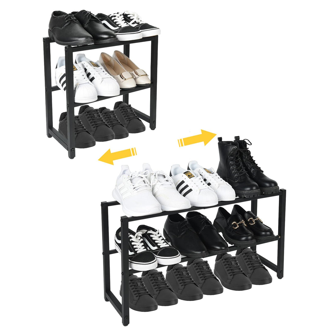 Ausziehbar Schuhregal mit 2 Etagen, Metall-Schuhständer Schmal Kleines Schuhregal, Robustes Design,