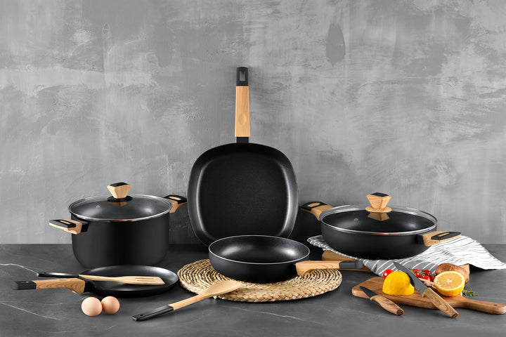 BERGNER EARTH BLACK - 7er-Set Aluminium-Presskochgeschirr - Induktion - ILAG Premium Antihaftbeschic