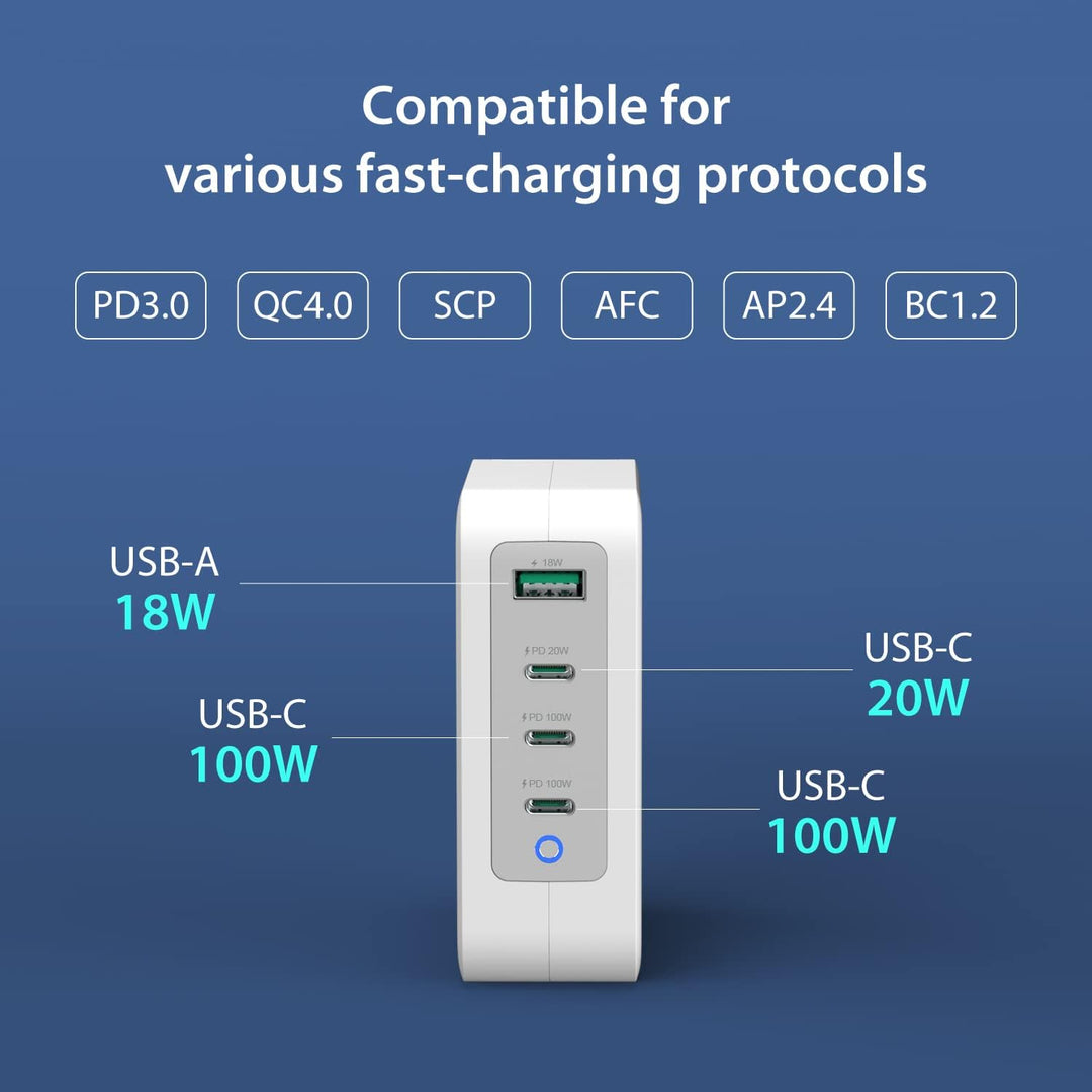 j5create 130W USB C Foldable GaN Fast Charger-100W PD 4-Port GaN USB C Charging Station, Wandladeger