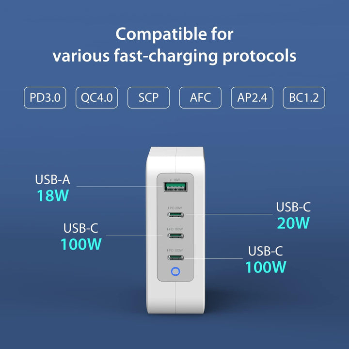 j5create 130W USB C Foldable GaN Fast Charger-100W PD 4-Port GaN USB C Charging Station, Wandladeger