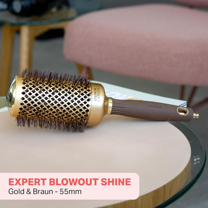 Olivia Garden - Expert Blowout Shine Gold & Brown Hairbrush - 55 55mm, 55mm