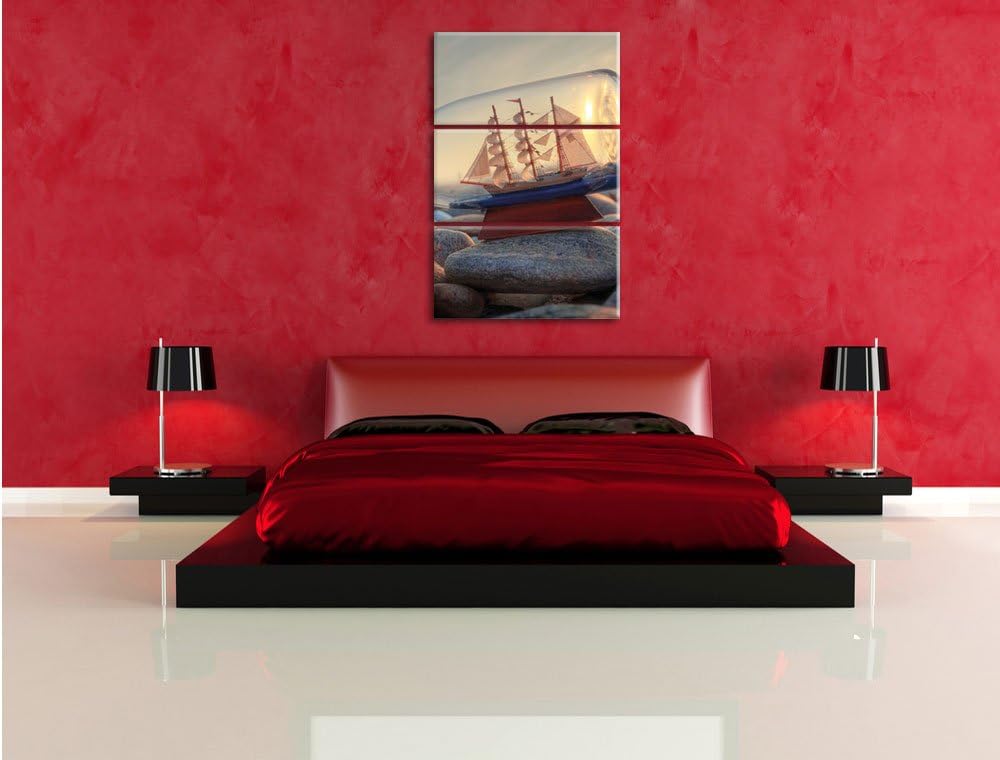 Pixxprint Flasche mit Schiff als Leinwandbild | Grösse: 3 Teilig (120x80) | Wandbild| Kunstdruck | f