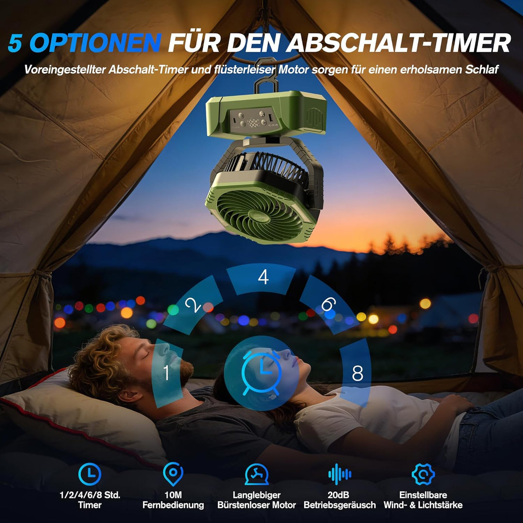 Kejector Akku Ventilator Camping 24000mAh USB Ventilator mit Licht Digitalanzeige Tischventilator mi
