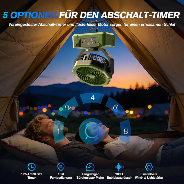 Kejector Akku Ventilator Camping 24000mAh USB Ventilator mit Licht Digitalanzeige Tischventilator mi