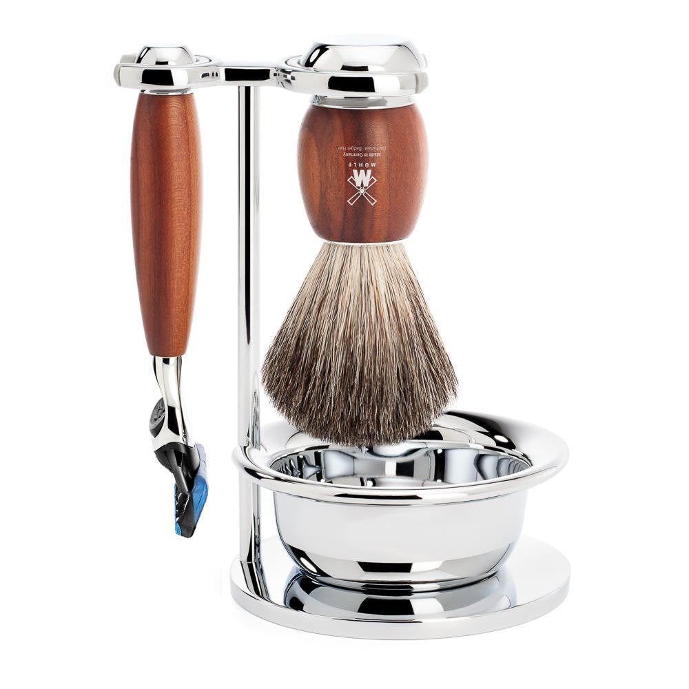 MÜHLE Rasierset mit Schale - Vivo Serie - Reines Dachshaar - kompatibel mit Gillette-Klingen - Pflau