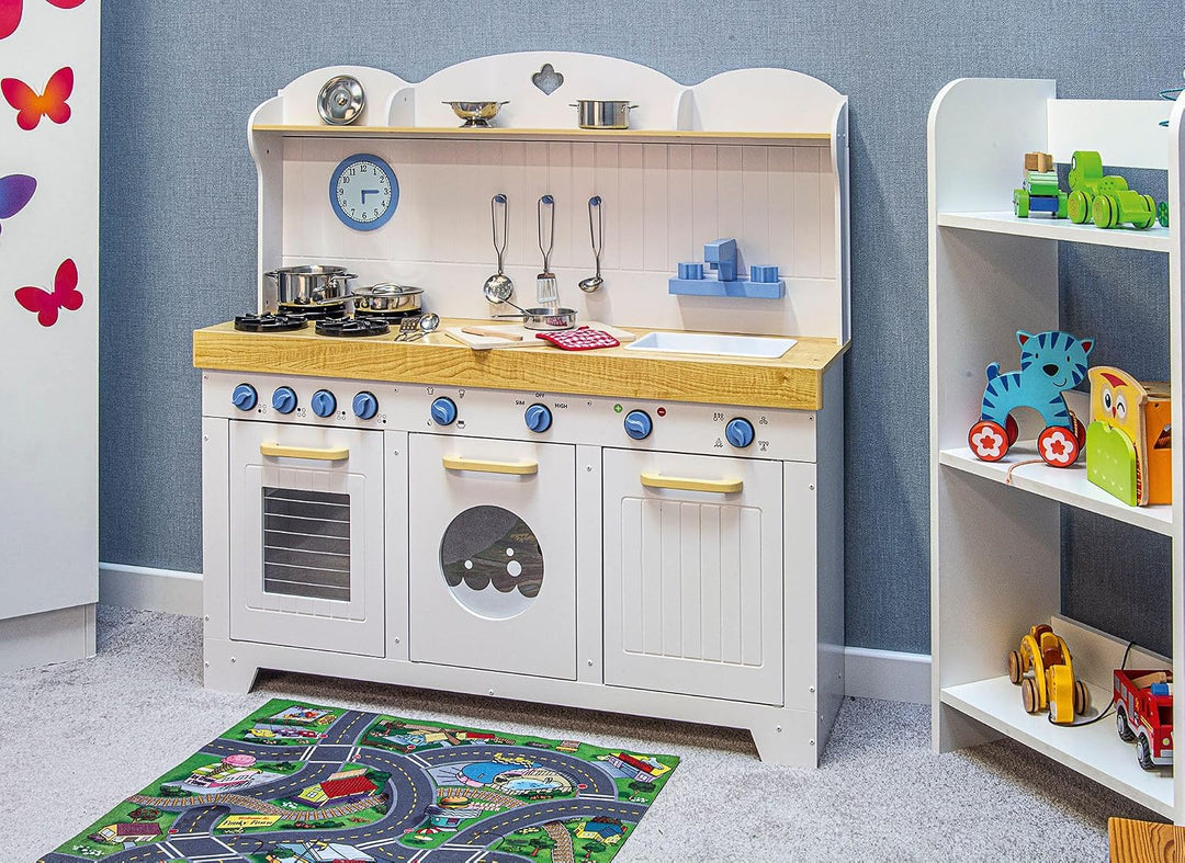 Leomark Grosse Kinderküche aus Holz Saint Tropez Spielküche mit Metalltöpfe Holzküche für Kinder Spi