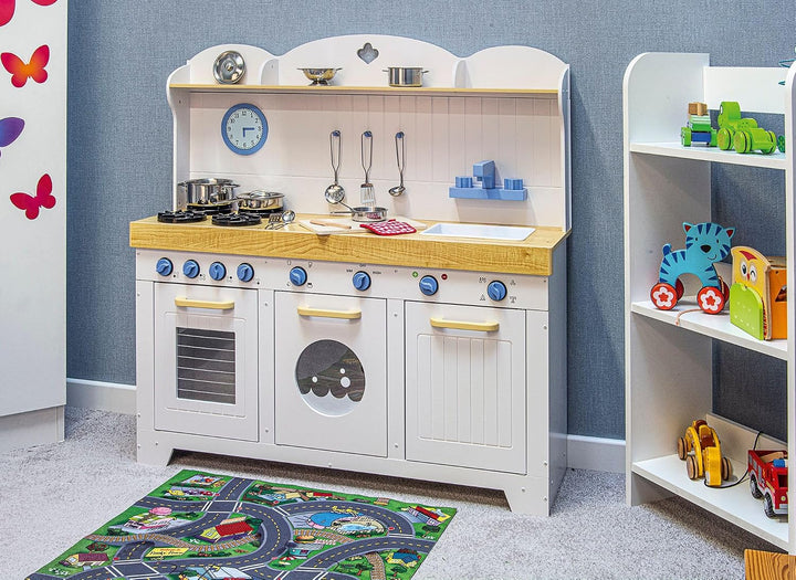 Leomark Grosse Kinderküche aus Holz Saint Tropez Spielküche mit Metalltöpfe Holzküche für Kinder Spi