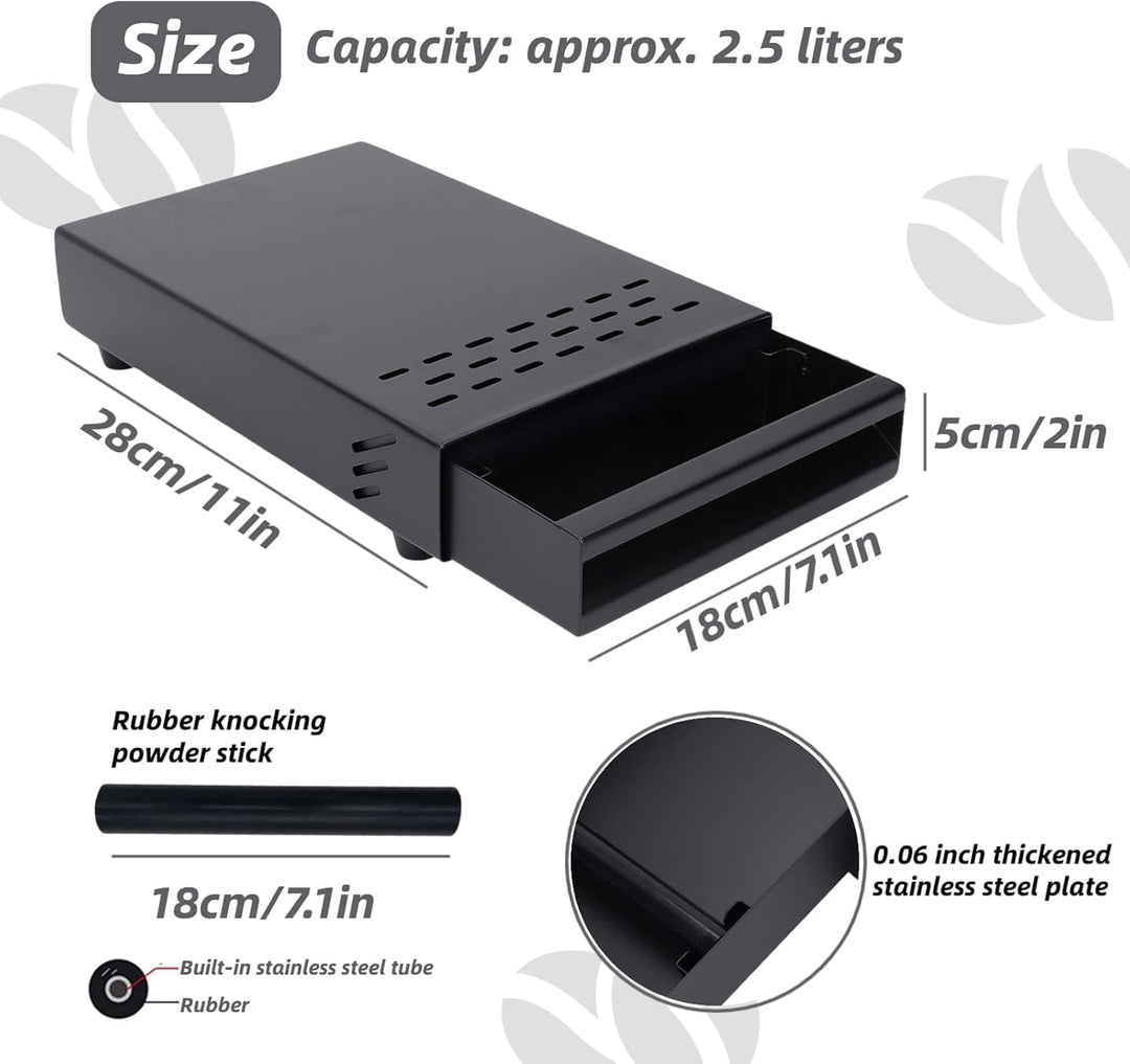 Pulverbox für Kaffeerückstände kaffee abklopfbehälter Kaffeetisch-Klopfboxen aus Edelstahl mit Schub