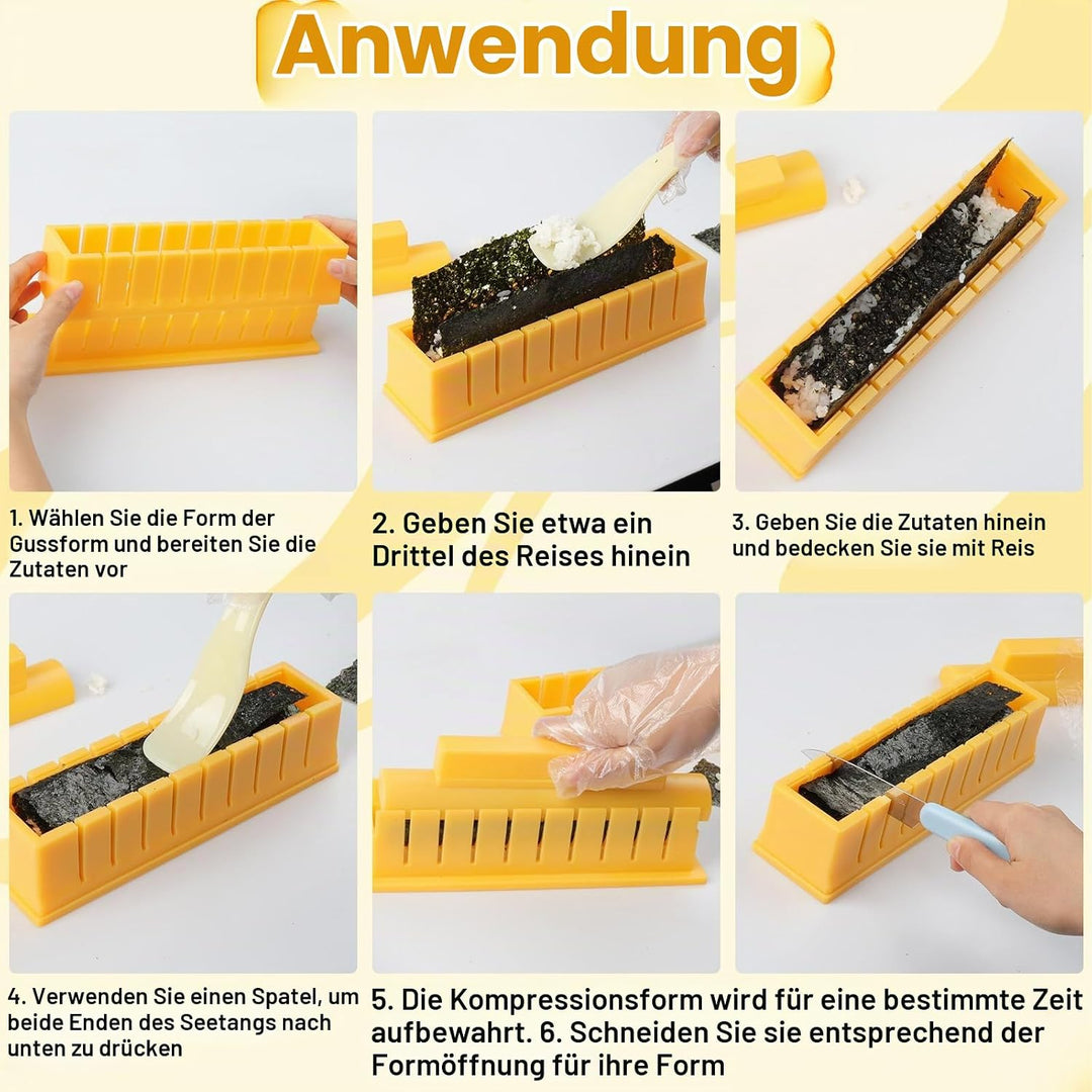 4 Stück Sushi Maker Set,Gelb DIY Sushi Form,Anfänger Sushimaker Set Zum Selber Machen,Einfache Versi