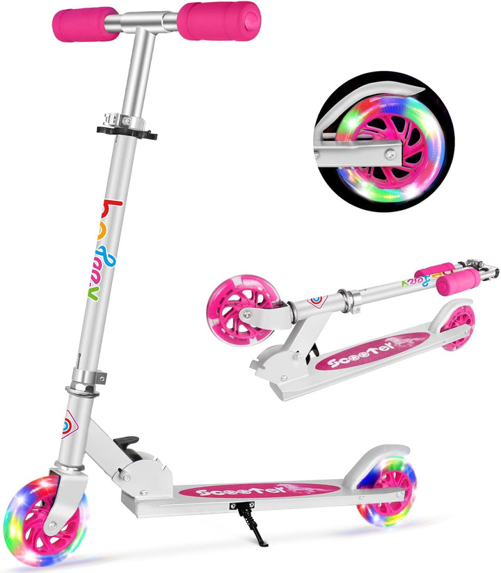 BELEEV Roller Kinder 2 Räder, Klappbar Kinderroller für Mädchen Jungen, Tretroller mit LED Leuchtend