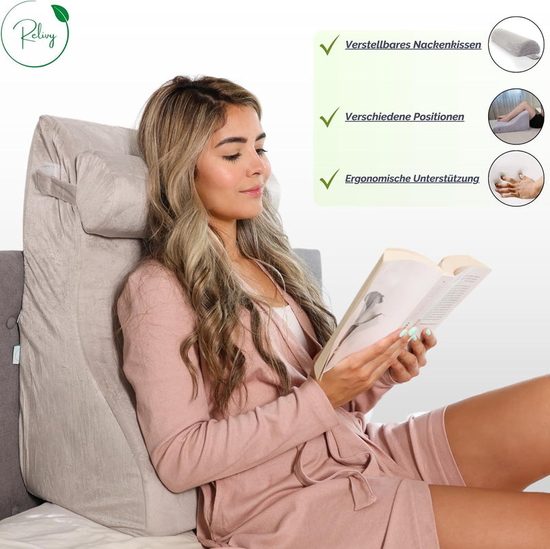 RELIVY - Lesekissen für Bett und Sofa, Ergonomisches Keilkissen, Rückenkissen, Lesekissen aus Memory