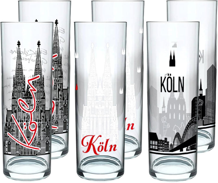 3forCologne Kölschglas-Mix| 6er Pack je 0,2ml | Et Kölsches Grundgesetzt & Kölner Dom | Biergläser,