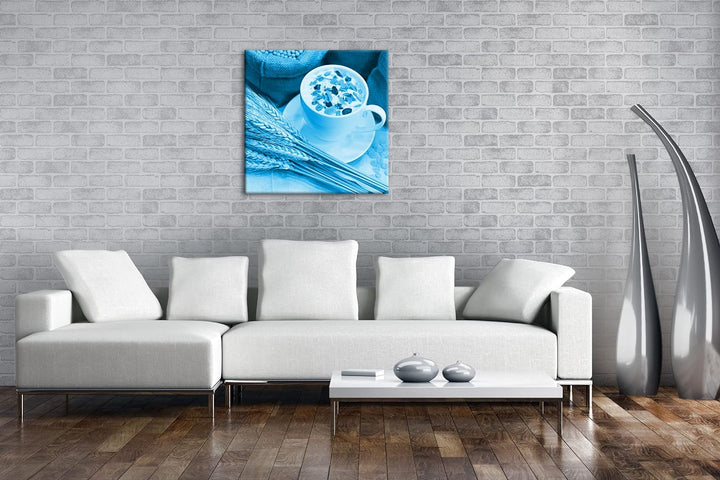 deyoli Getreide Müsli Format: 70x70 Effekt: Monocrome Blau als Leinwandbild, Motiv fertig gerahmt au