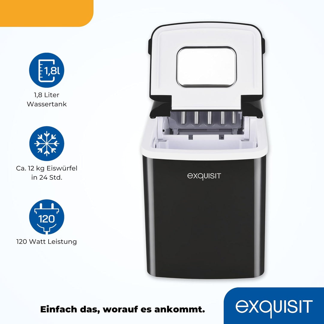 Exquisit Eiswürfelmaschine EM 6002 sw | Eiswürfelproduktion in 7 Minuten | 1,8 Liter Wassertank | oh