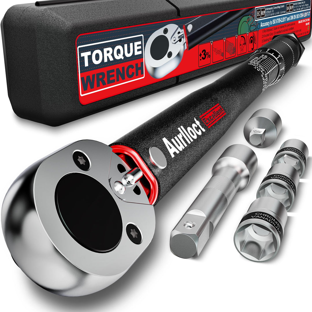 Aurlloct Drehmomentschlüssel 28-210 Nm 1/2 Zoll, Auto & Motorrad, inkl. Verlängerung mit 125 mm und