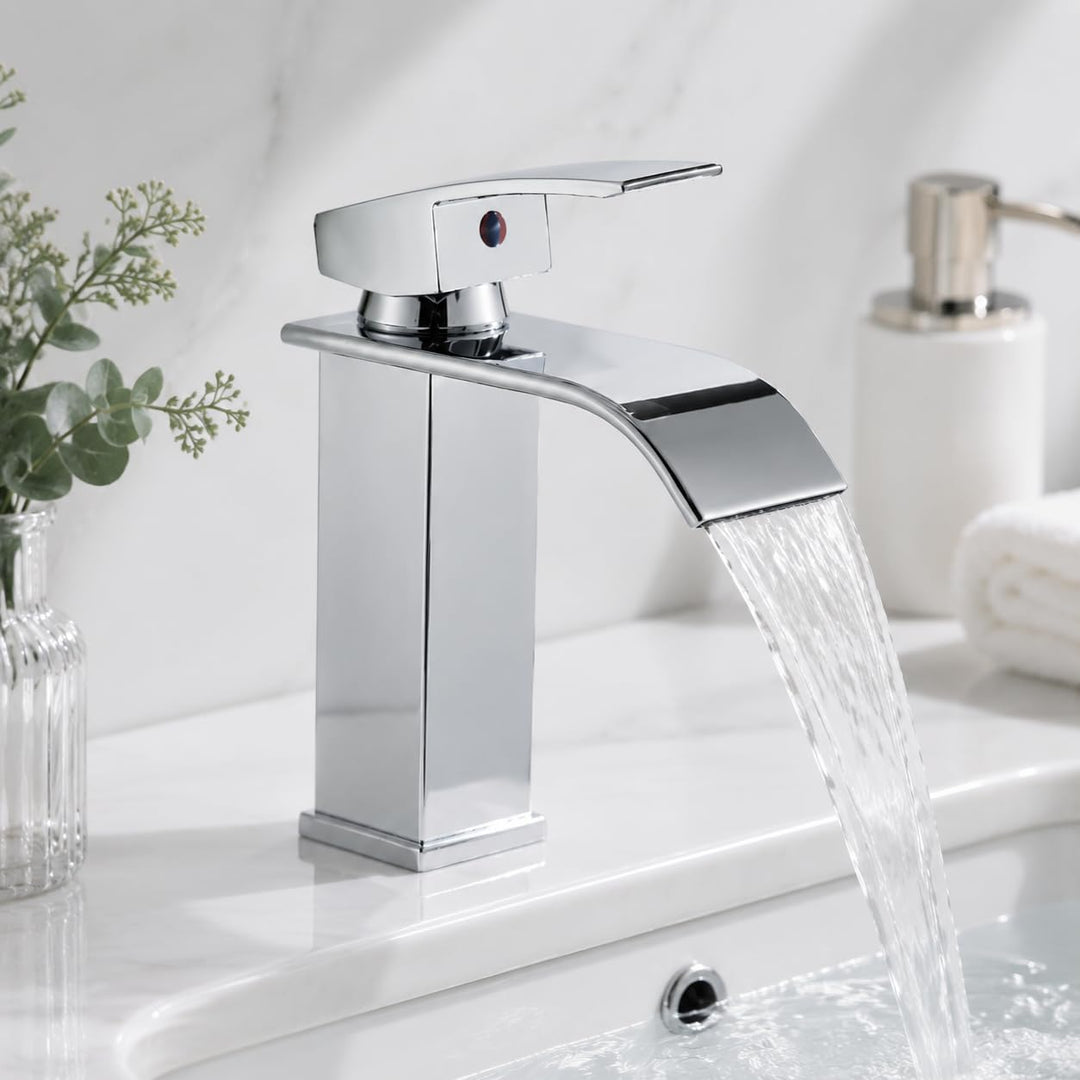 JUNSNEHNG Badmischer, Einhebelmischer für heisses und kaltes Wasser, Wasserfall-Waschtischmischer Ga