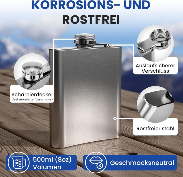 2x Oramics Flachmann 200ml aus Edelstahl – Rostfreier, extra flacher Taschenflachmann 7oz – Geschenk