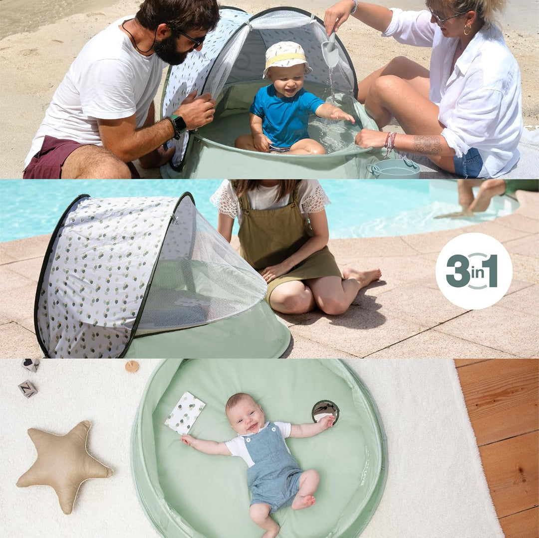 Babymoov Strandmuschel 3-in-1 Aquani Provence - Strandzelt, Planschbecken und Reisebett für Kinder m