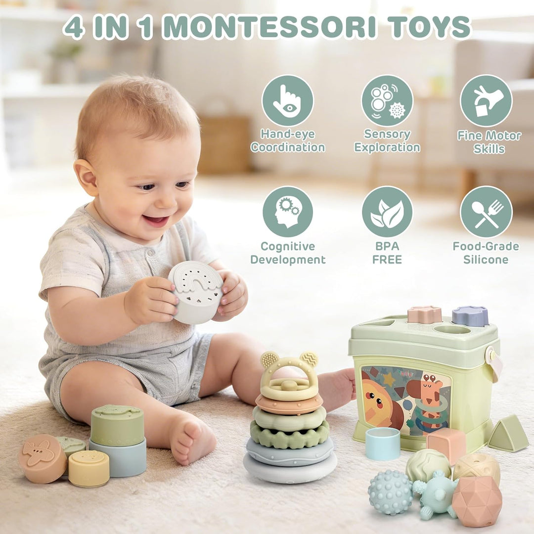 Vanplay Babyspielzeug ab 6 Monate, Montessori Spielzeug Baby 4 IN 1 Motorikspielzeug, Stapelbecher,