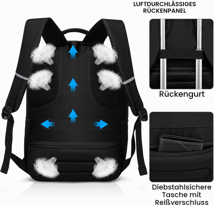 YIORMIOR Rucksack Herren Schulrucksack Jungen Teenager für 15,6 Zoll Laptop Rucksack Arbeit Wasserdi