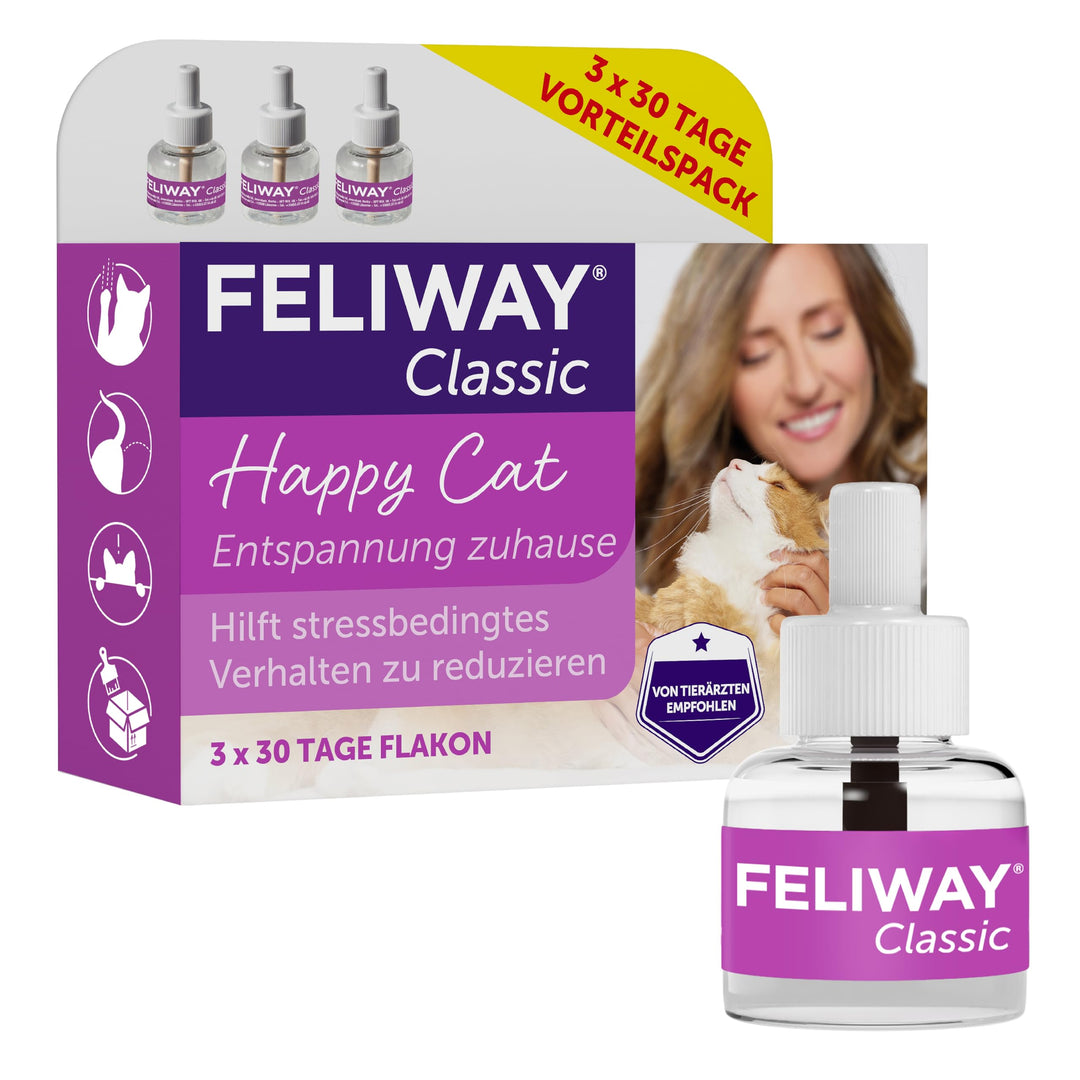 FELIWAY Classic Vorteilspack für Katzen | 3x Nachfüllflakon | Pheromone zur Reduktion von Stressverh