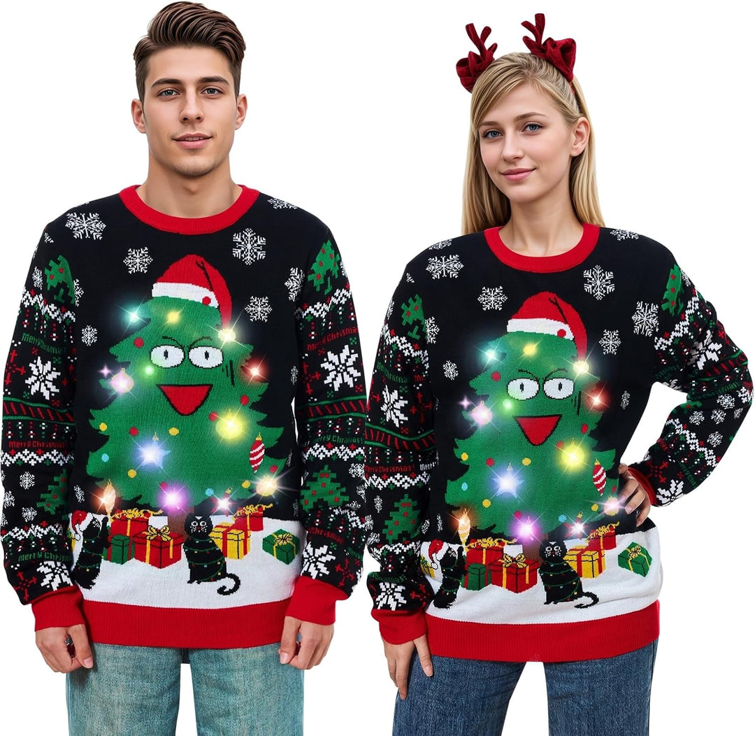 Belovecol Unisex Weihnachtspullover LED Ugly Christmas Sweater Pullover Langarm Strickpullover M Chr