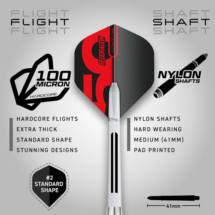 RED DRAGON Darts – Axis Series – 85% Wolfram - Profi Satz Dartpfeile Metallspitze mit Dart Flüge und