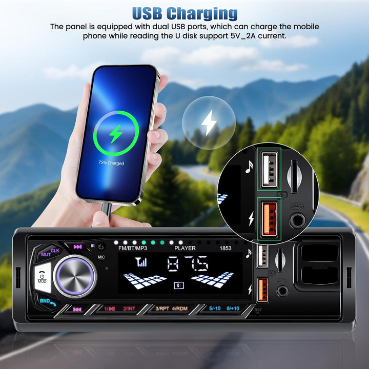 SIXTOP 1Din Autoradio Bluetooth Freisprecheinrichtung, 1Din Radio mit FM Radio, MP3 Player unterstüt