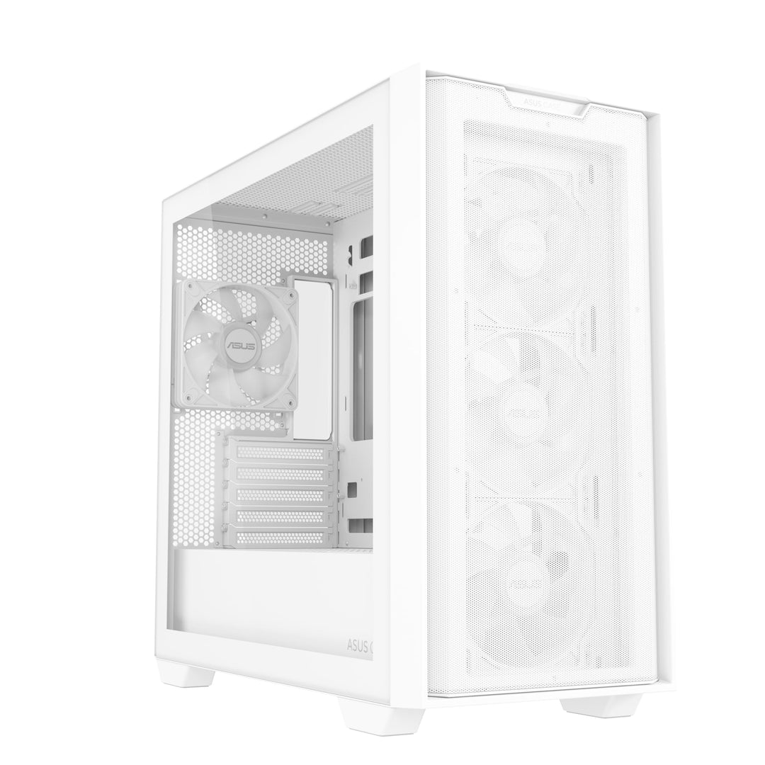 ASUS A21 Plus TG ARGB White microATX PC Gehäuse (vorinstallierte ARGB-Lüfter, Mesh Frontpanel, kompa