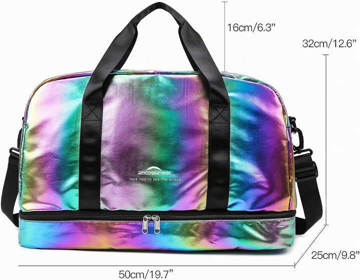 Sporttasche Damen, 40L Reisetasche Damen Weekender, Glitzer Sporttasche mit Schuhfach und Nassfach,
